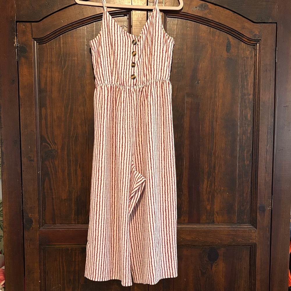 Striped Button-Front Jumpsuit